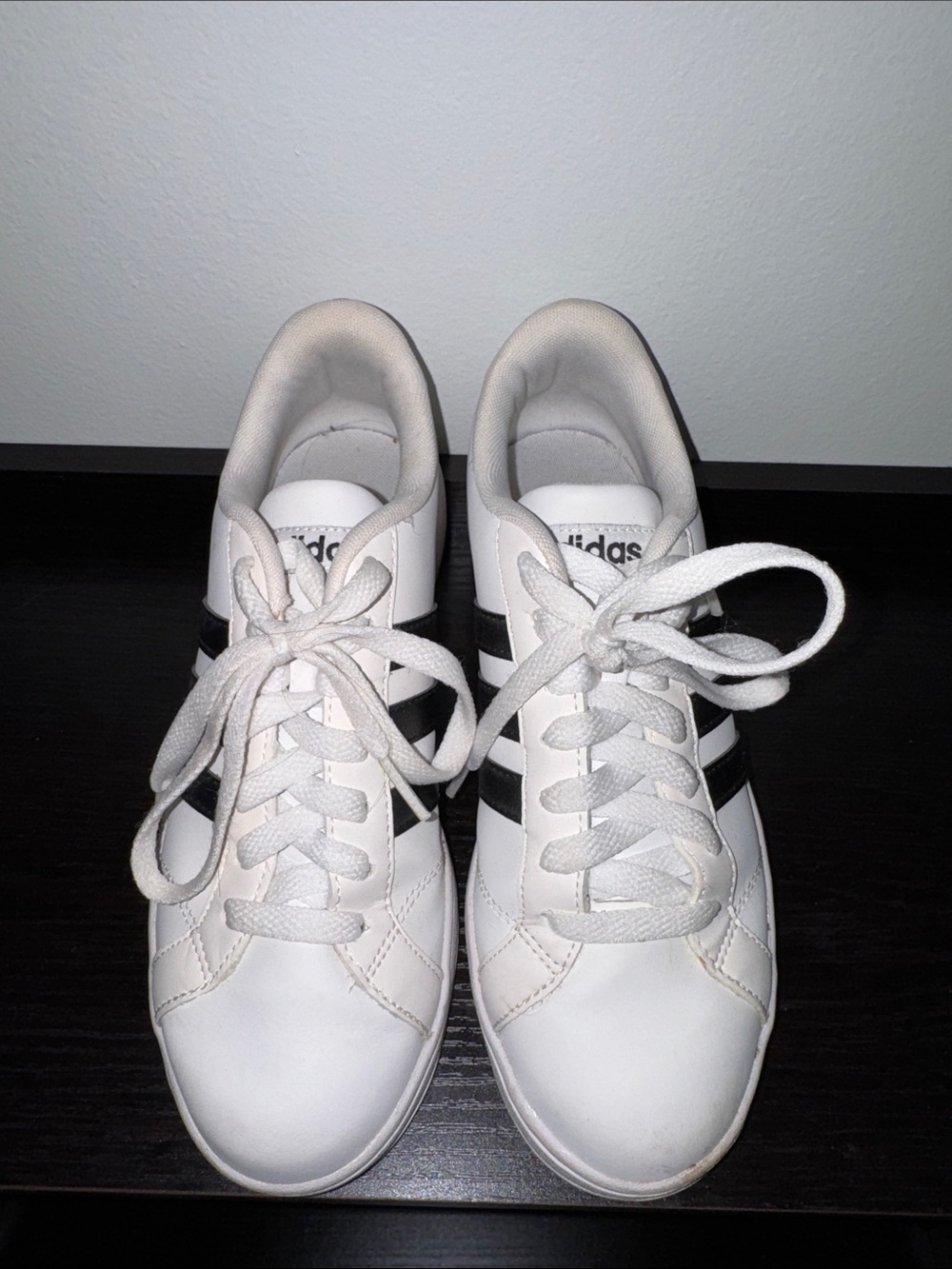 adidas White Sneakers with Black Three Stripes